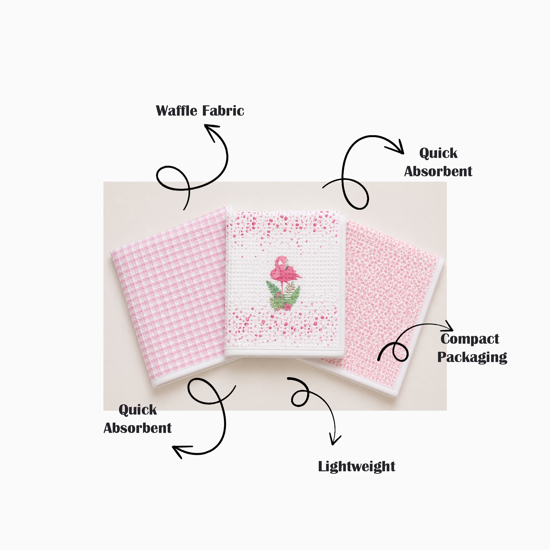 Flamingo Waffle Cotton Hankies – Set of 3
