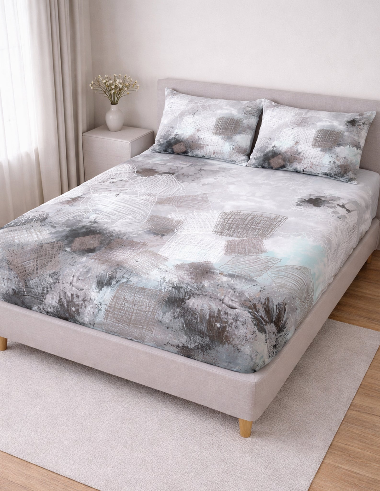 The Abstract Strokes Luxury Double Bedsheet 800 TC