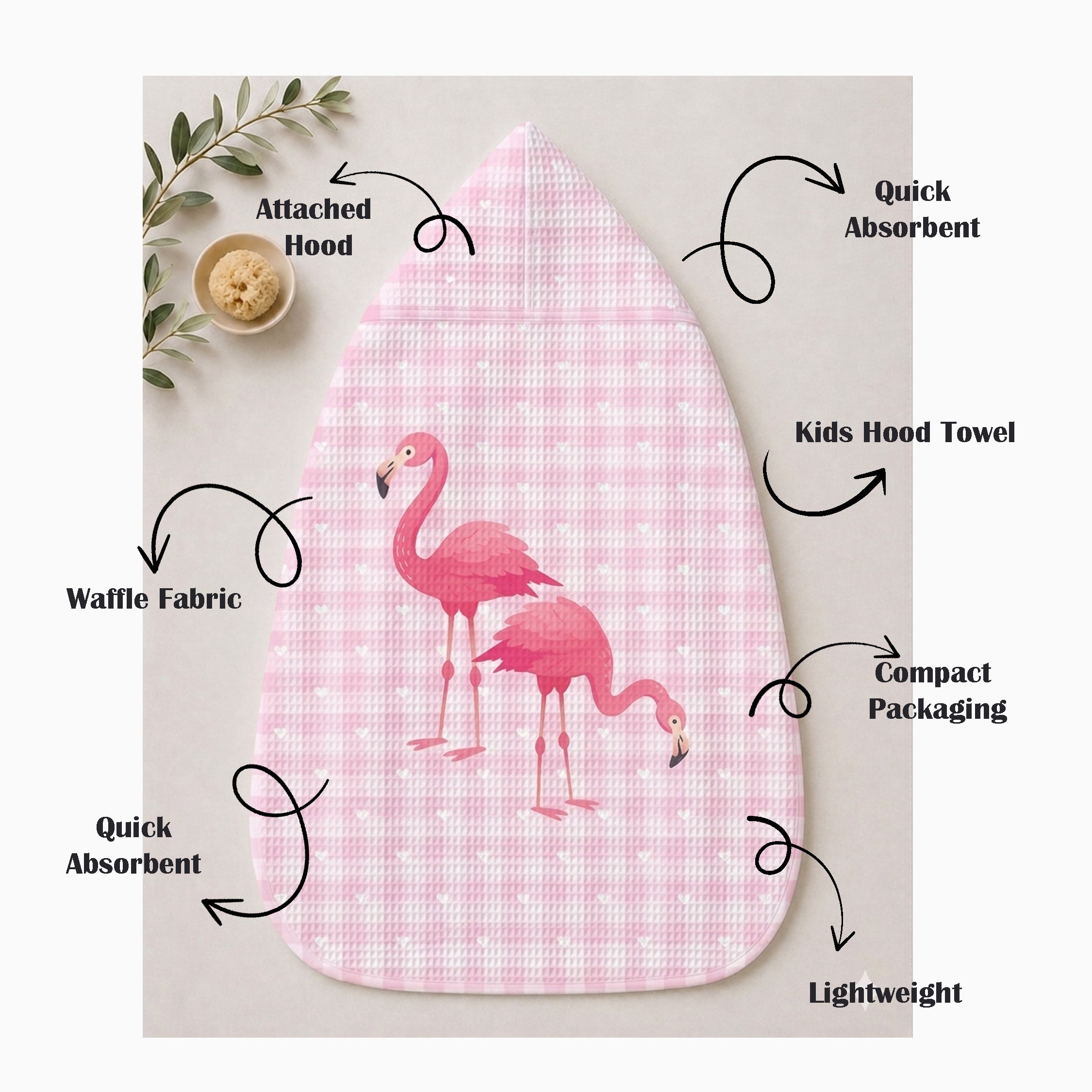 Flamingo Baby Waffle Hooded Towel – 100% Cotton