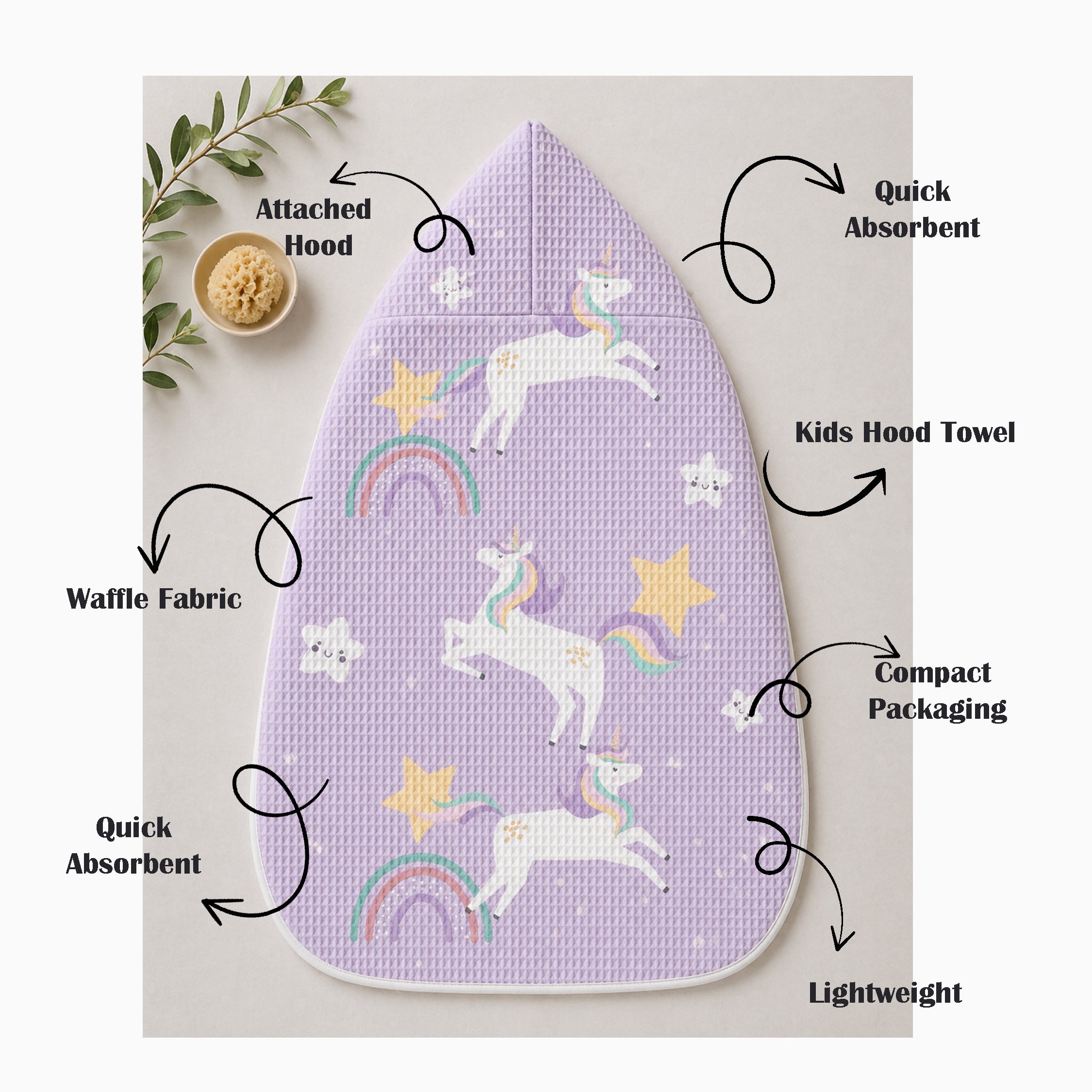 Unicorn Waffle Hooded Towel – 100% Cotton