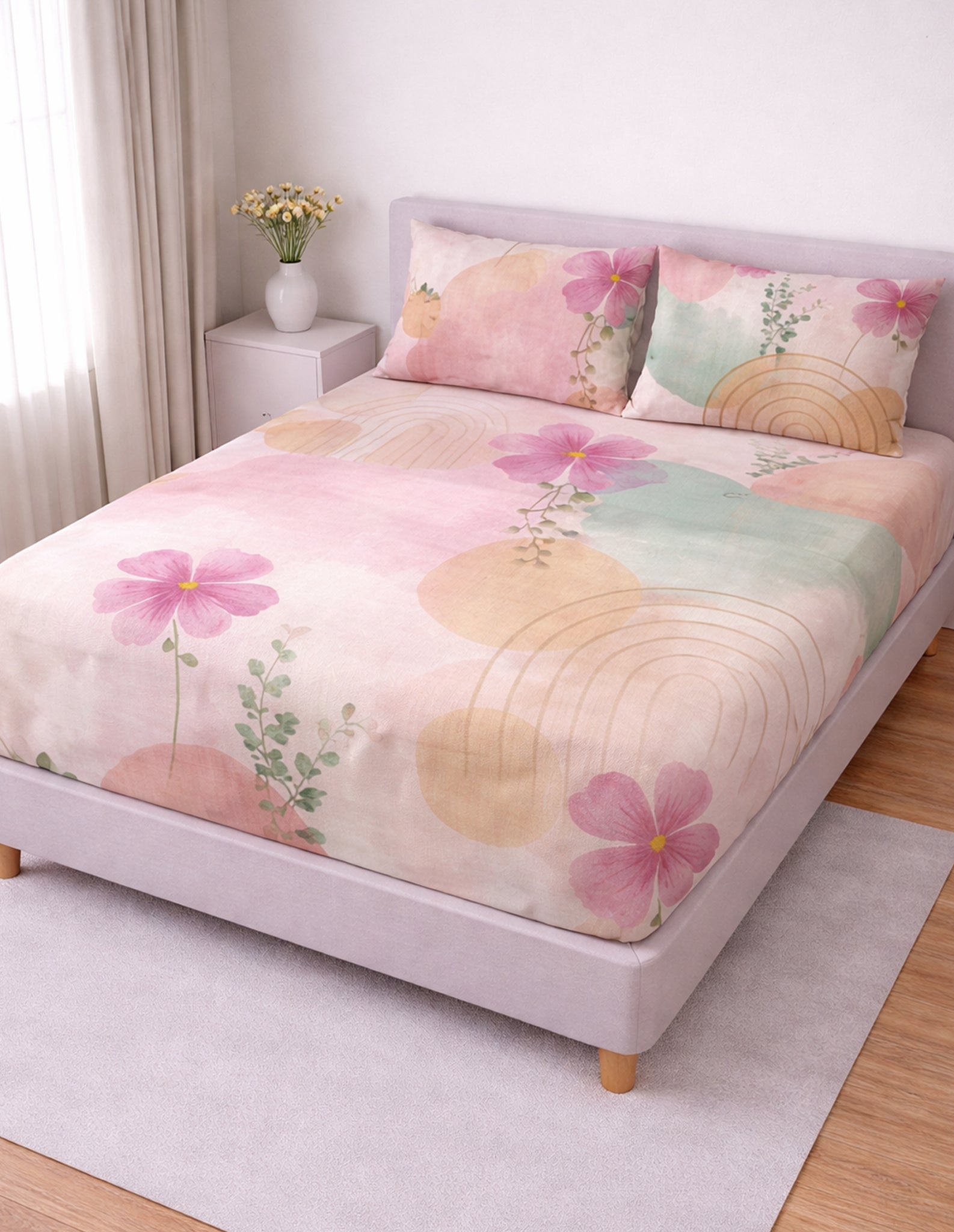 The Abstract Florals Luxury Double Bedsheet 800 TC