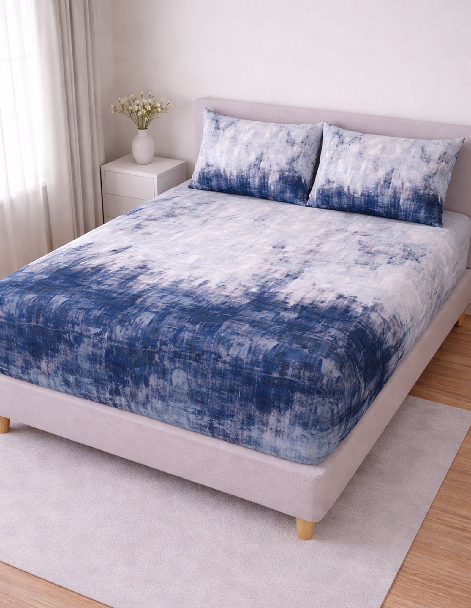 The Indigo Strokes Luxury Double Bedsheet 800 TC