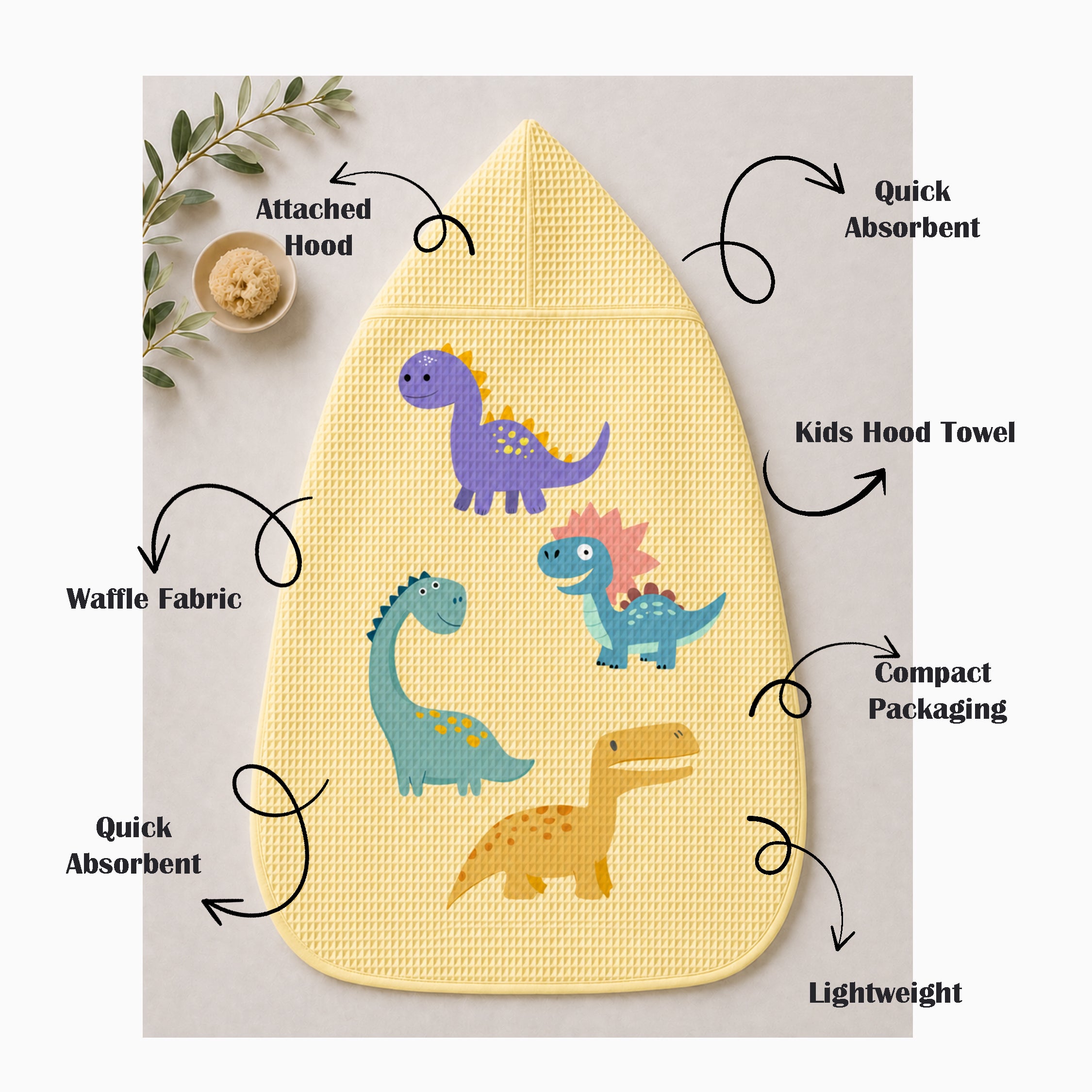 Stomping Dino Waffle Hooded Towel – 100% Cotton