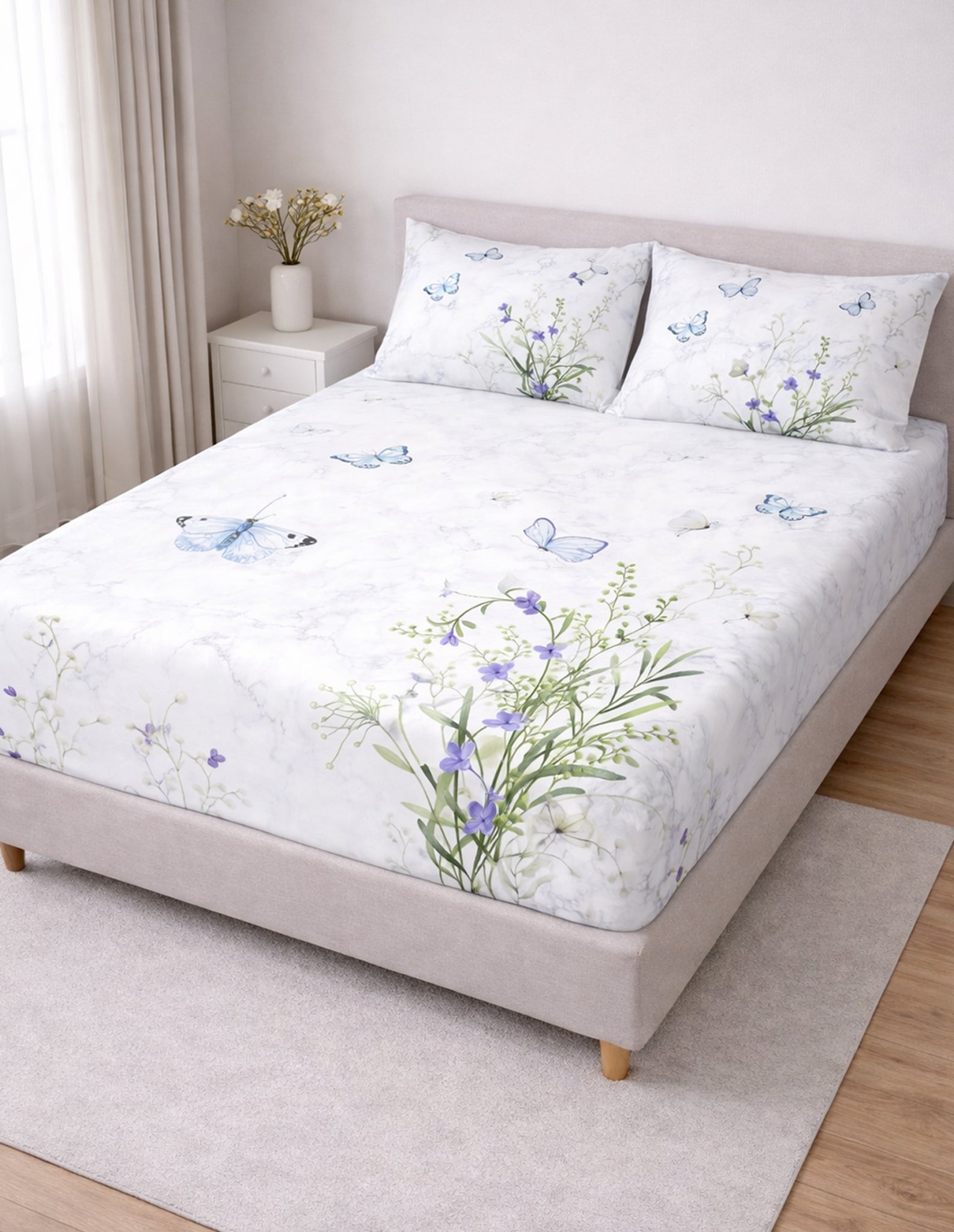 The Butterfly Bloom Luxury Double Bedsheet 800 TC