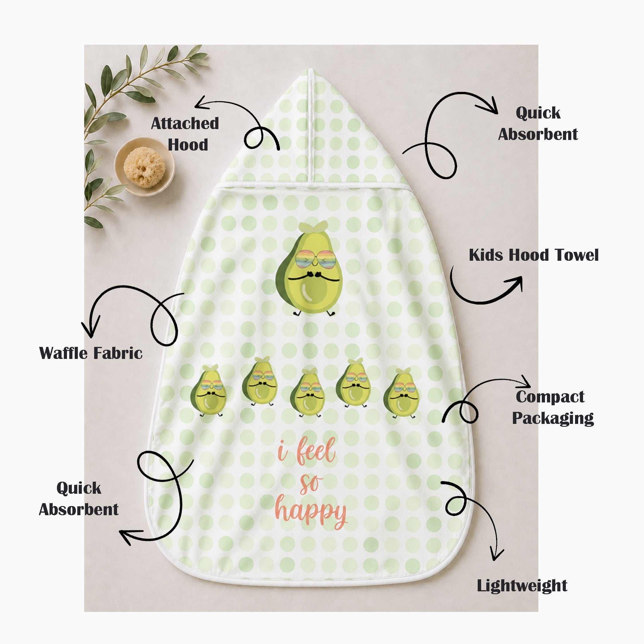 Avocado Waffle Hooded Towel – 100% Cotton