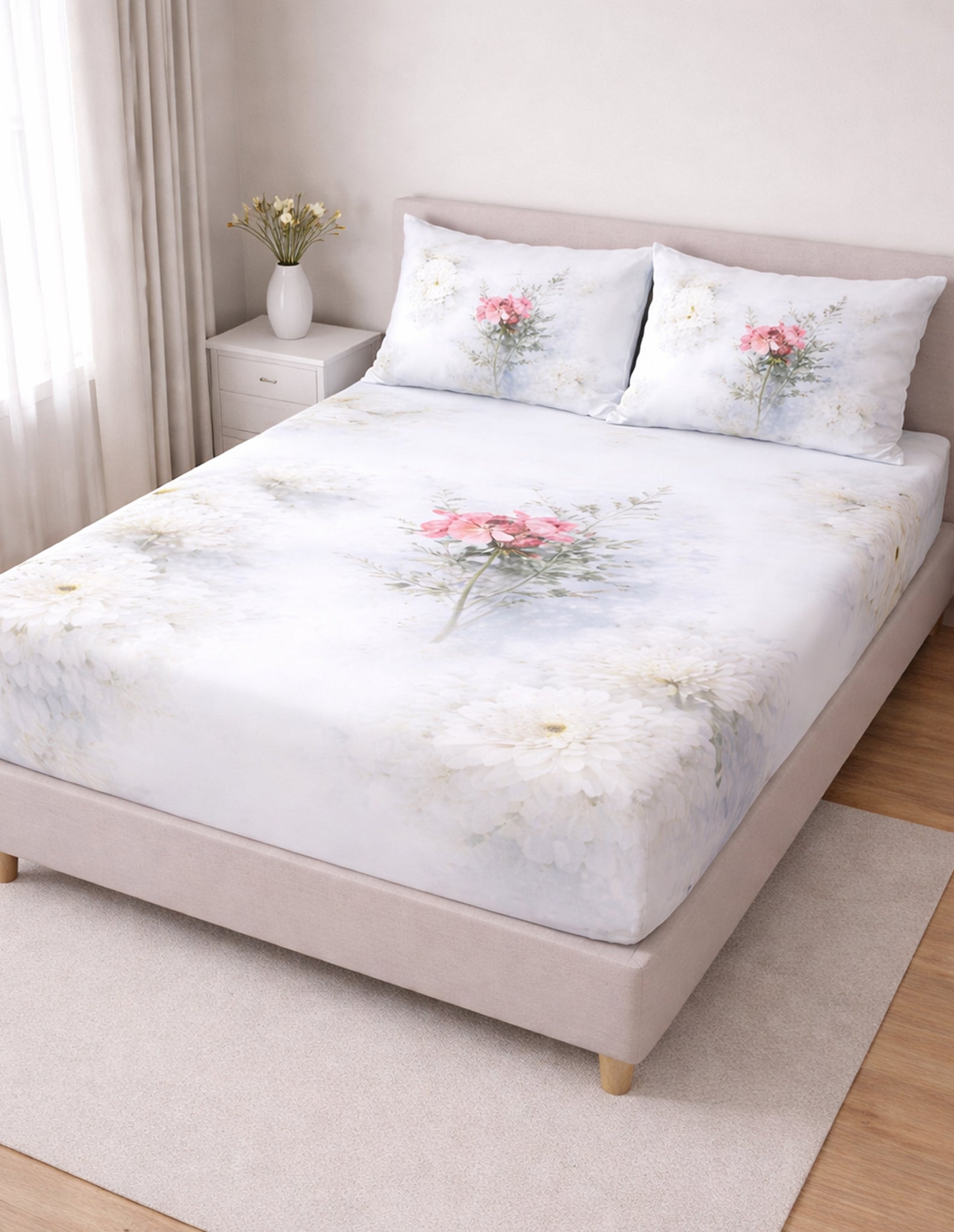 The Watercolor Bloom Luxury Double Bedsheet 800 TC