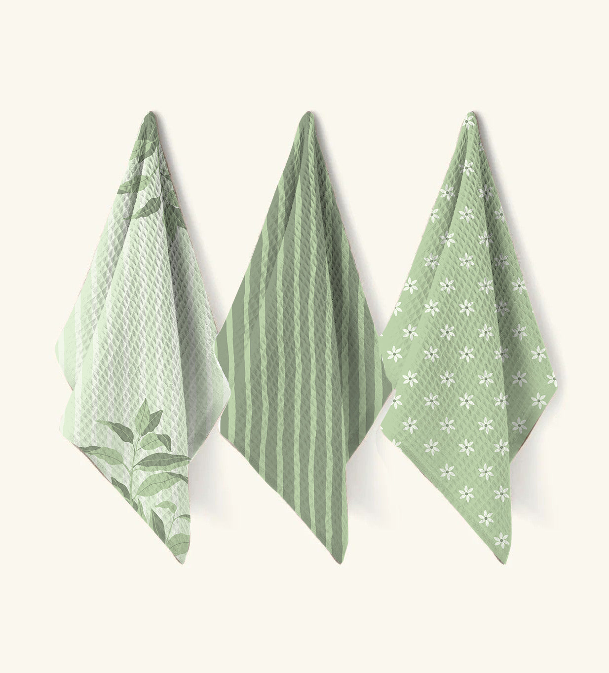 Wavy Stripes Waffle Hand Towel (Set of 3 - Multi) - 100% Cotton