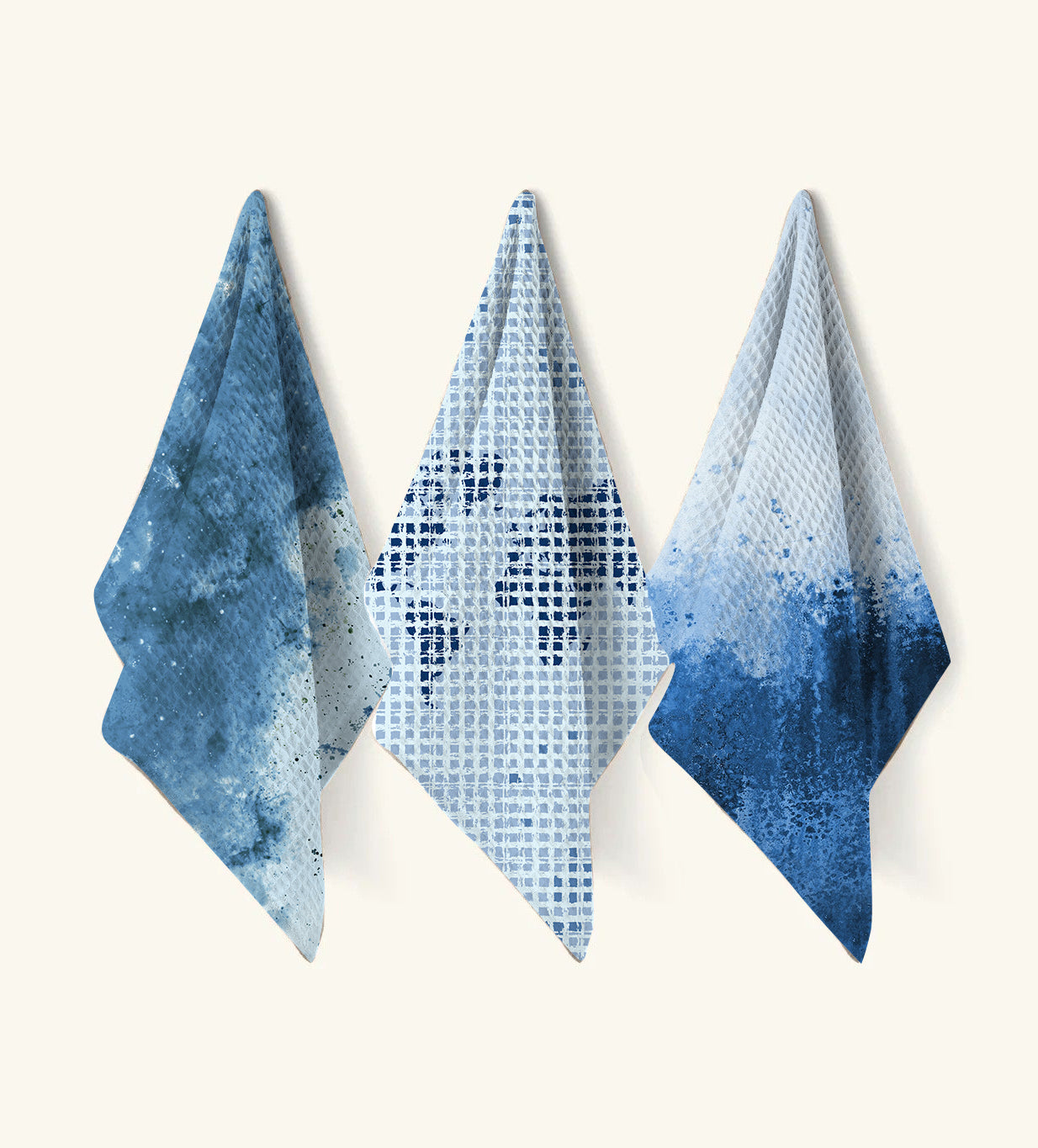 Indigo Splash Waffle Hand Towel (Set of 3 - Multi) - 100% Cotton