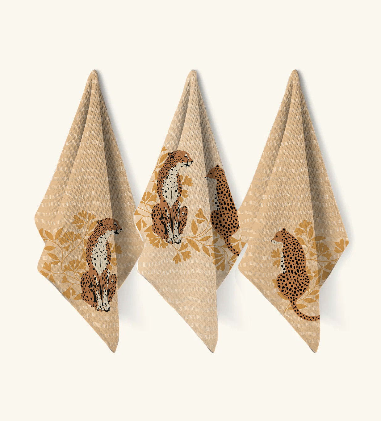 Leopard Waffle Hand Towel (Set of 3 - Multi) - 100% Cotton