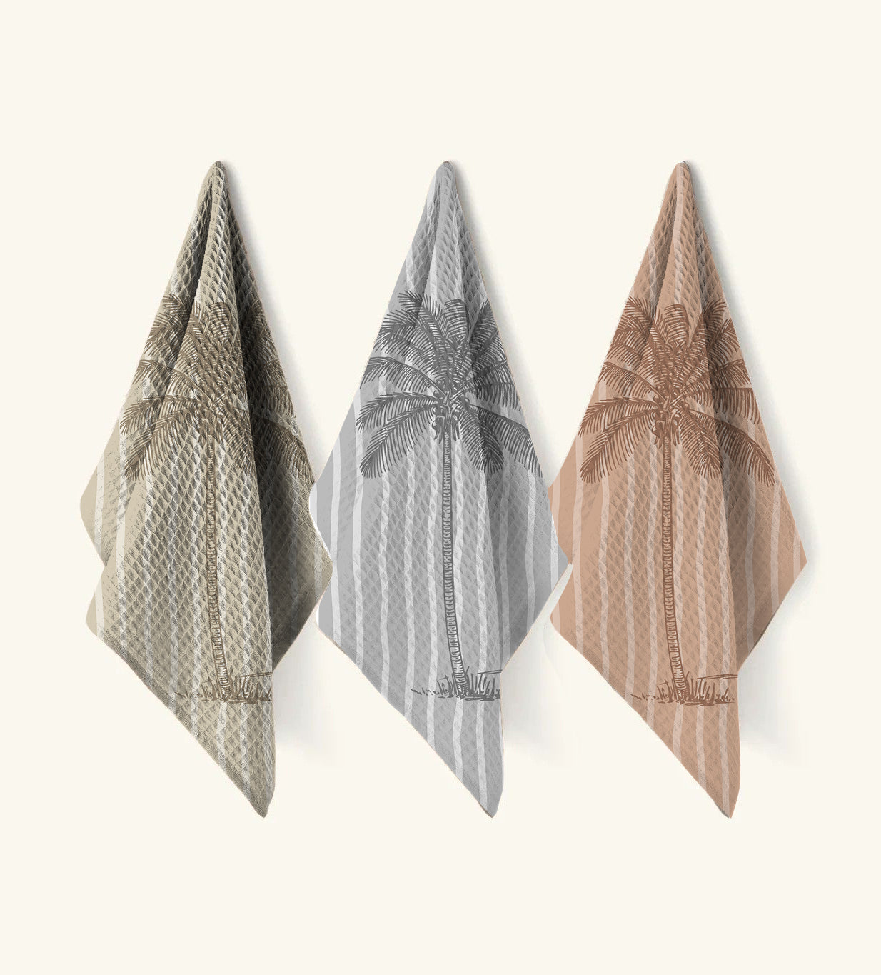 Palm Day Waffle Hand Towel (Set of 3 - Multi) - 100% Cotton
