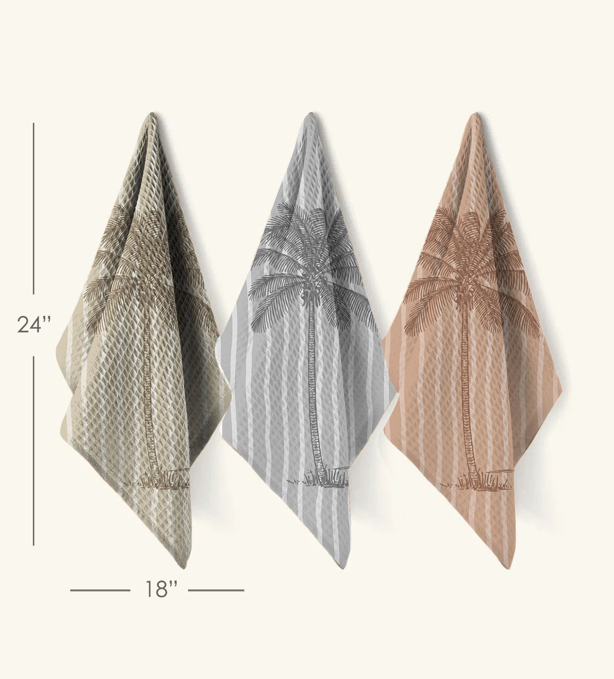 Palm Day Waffle Hand Towel (Set of 3 - Multi) - 100% Cotton