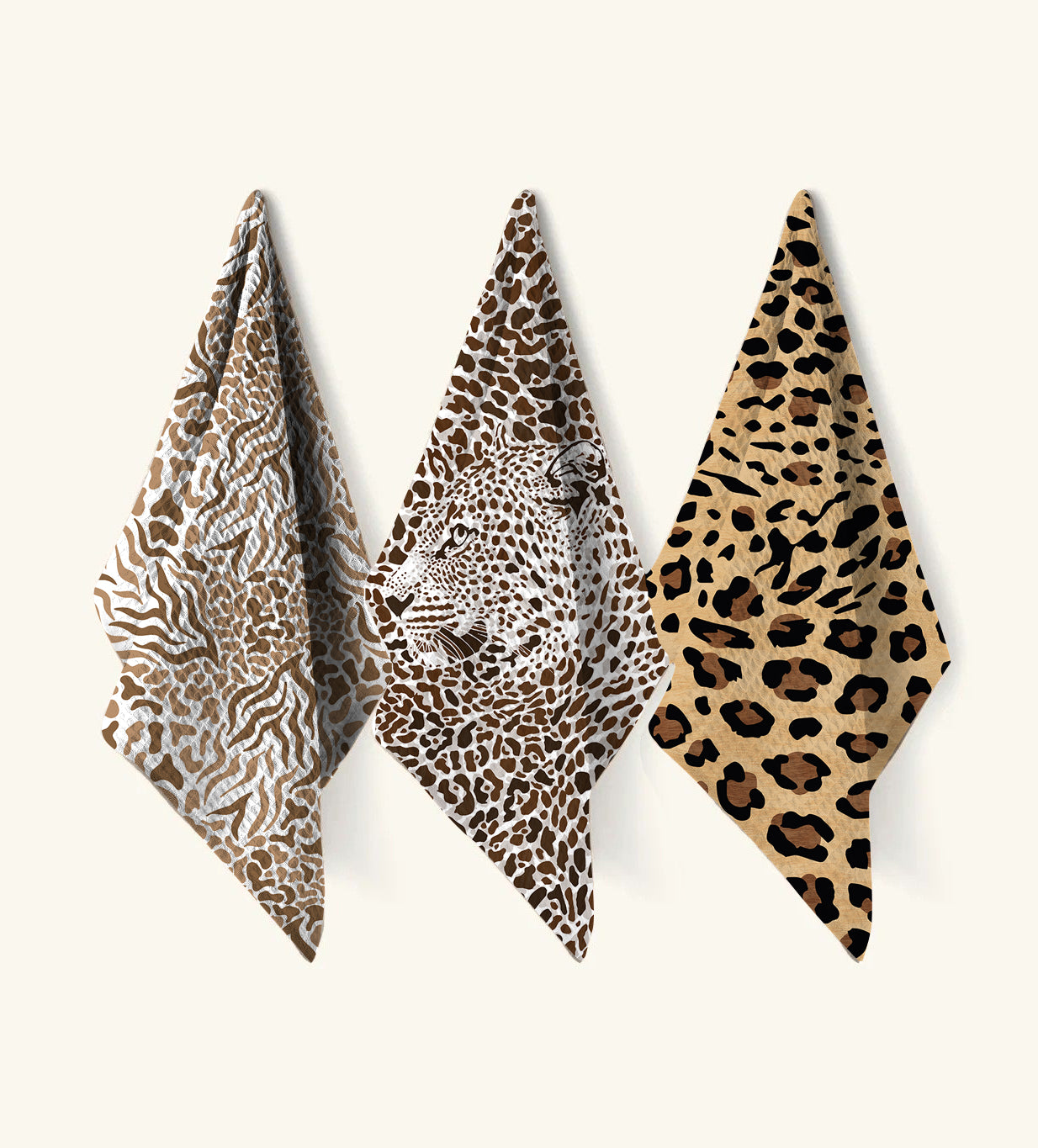 Bold Leopard Waffle Hand Towel (Set of 3 - Multi) - 100% Cotton