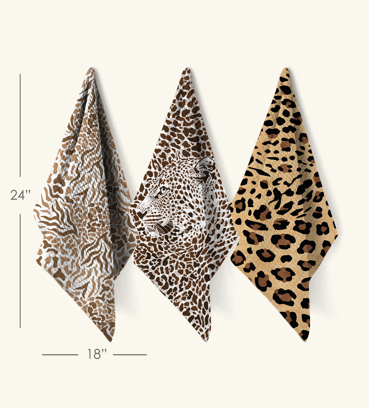 Bold Leopard Waffle Hand Towel (Set of 3 - Multi) - 100% Cotton