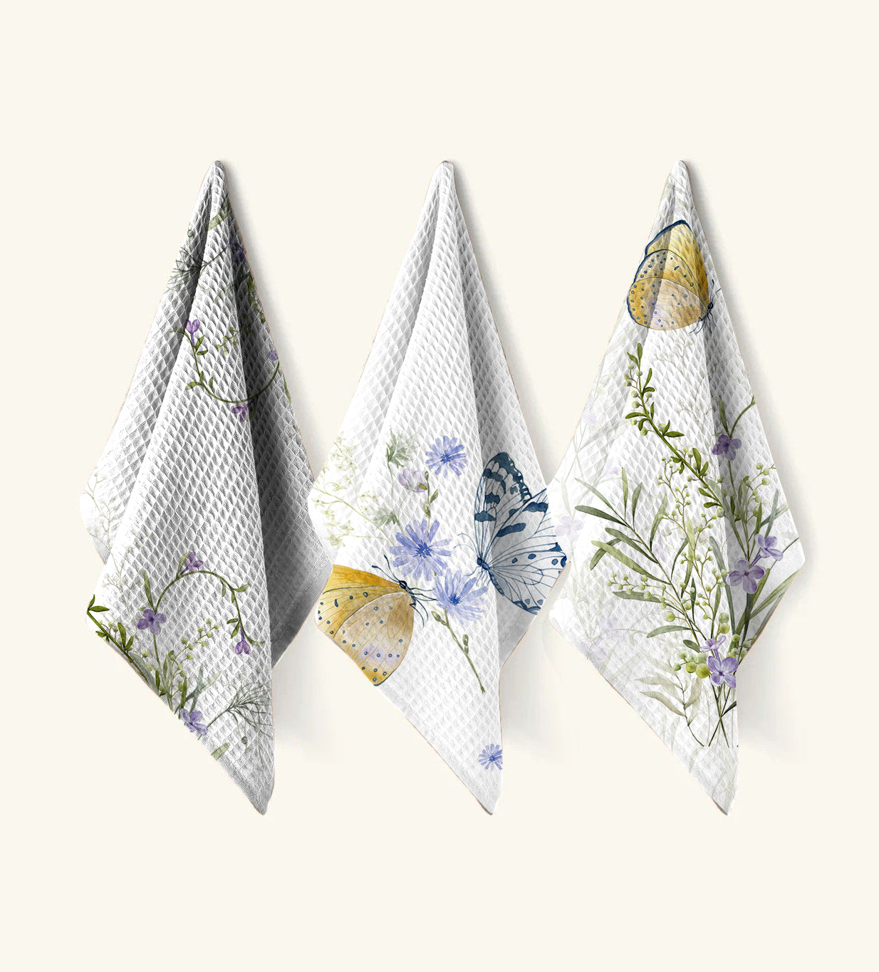 Soft Florals Waffle Hand Towel (Set of 3 - Multi) - 100% Cotton