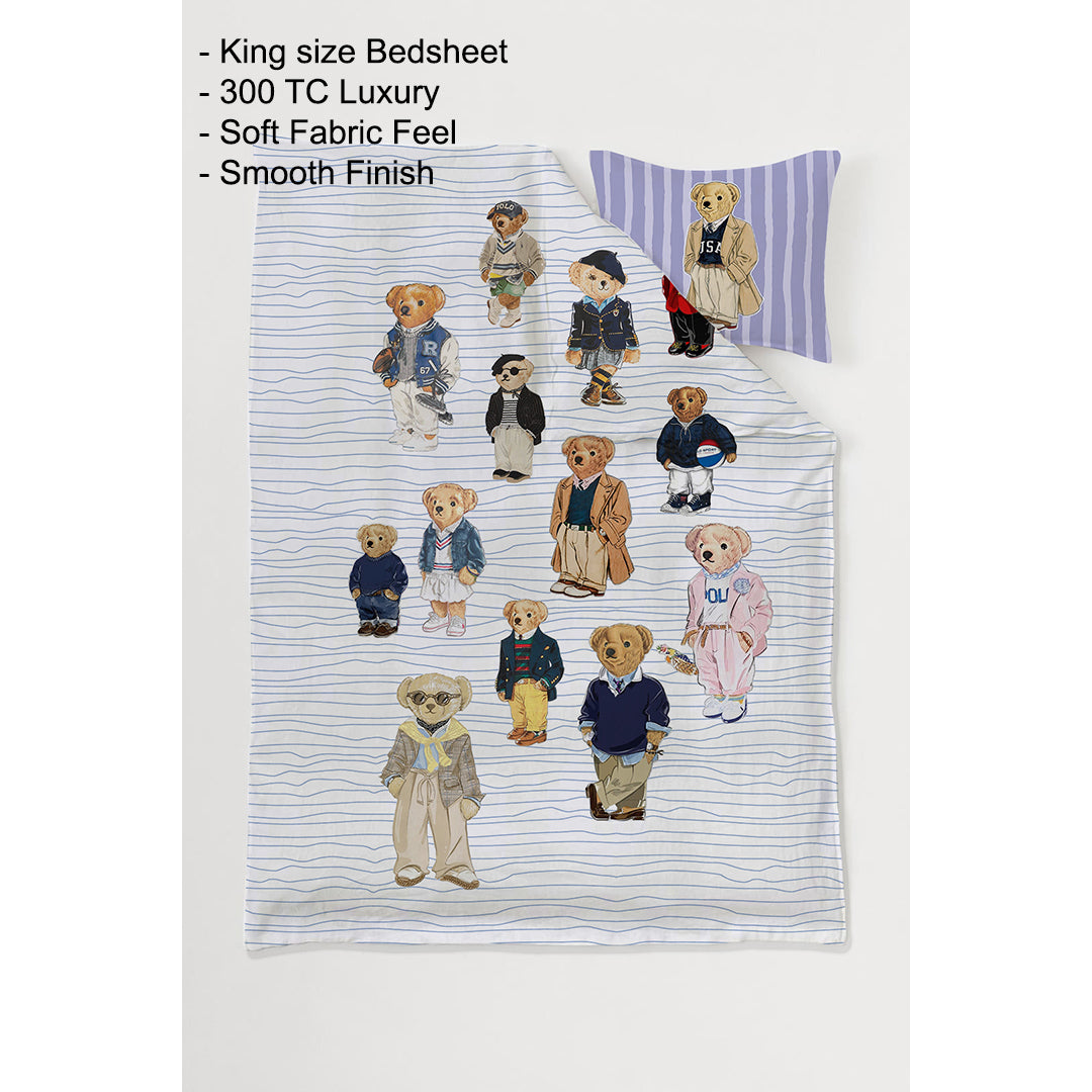 Polo Bear 100% Cotton Single Bedsheet – 300 TC