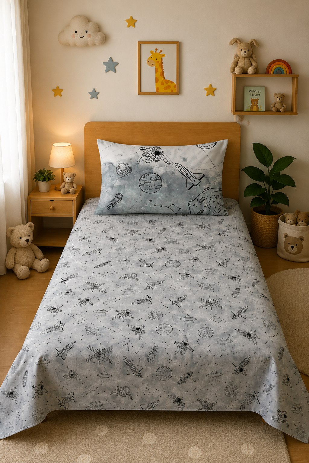Astronaut 100% Cotton Single Bedsheet – 300 TC