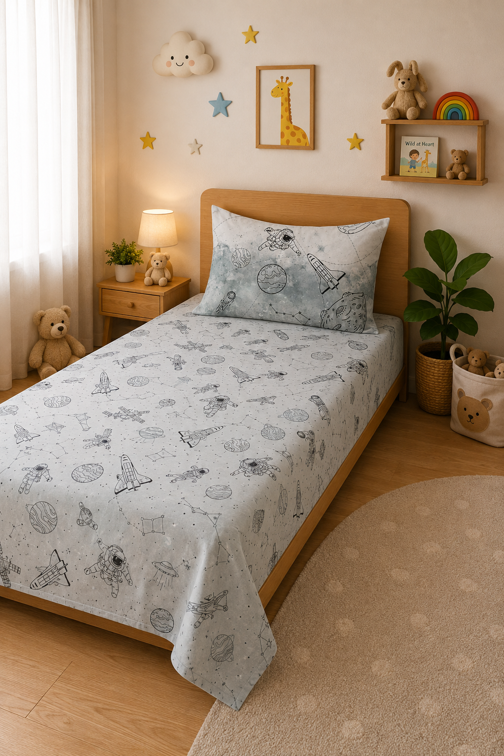 Astronaut 100% Cotton Single Bedsheet – 300 TC
