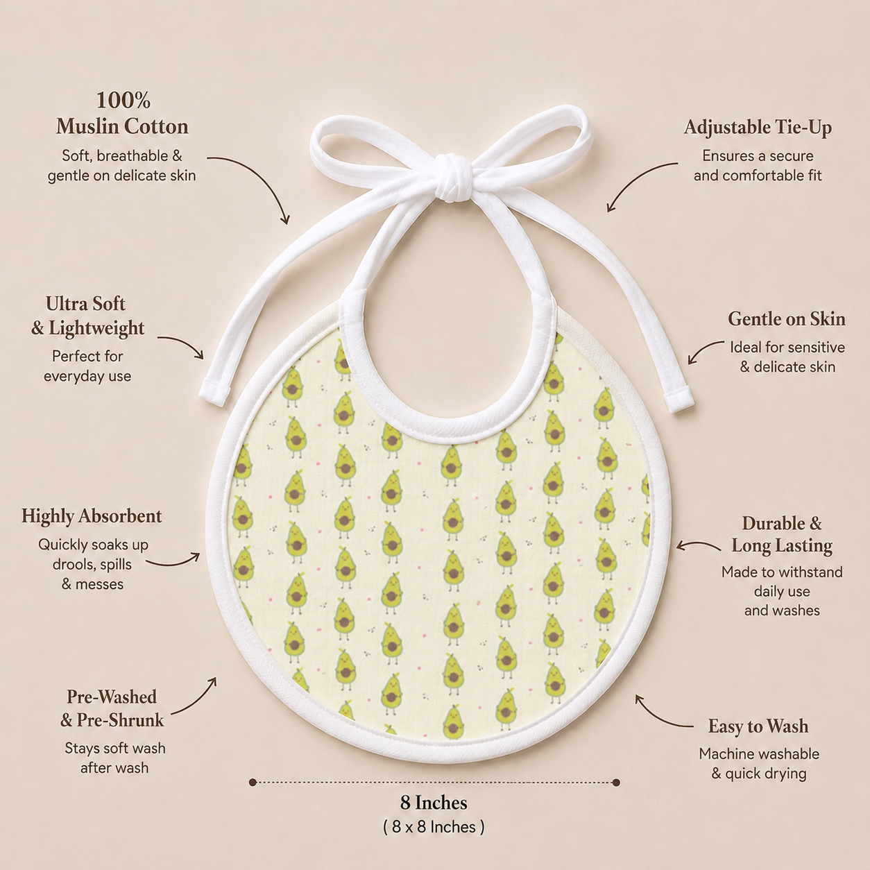 Avocado Muslin Bib – Set of 3