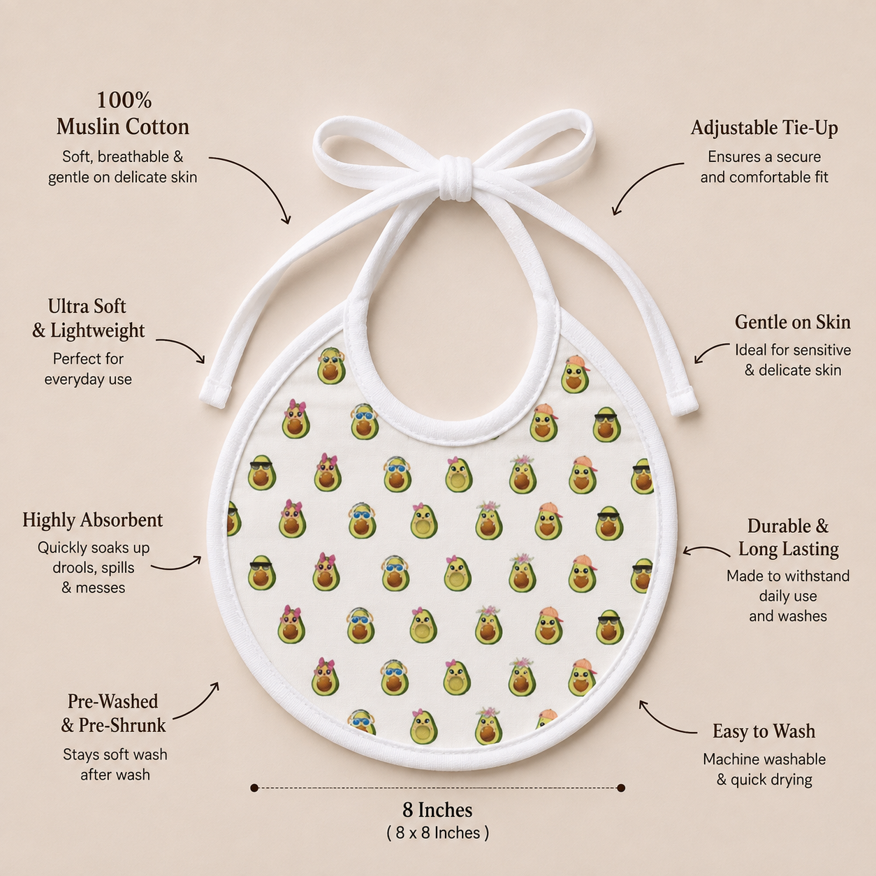 Avocado Muslin Bib – Set of 3