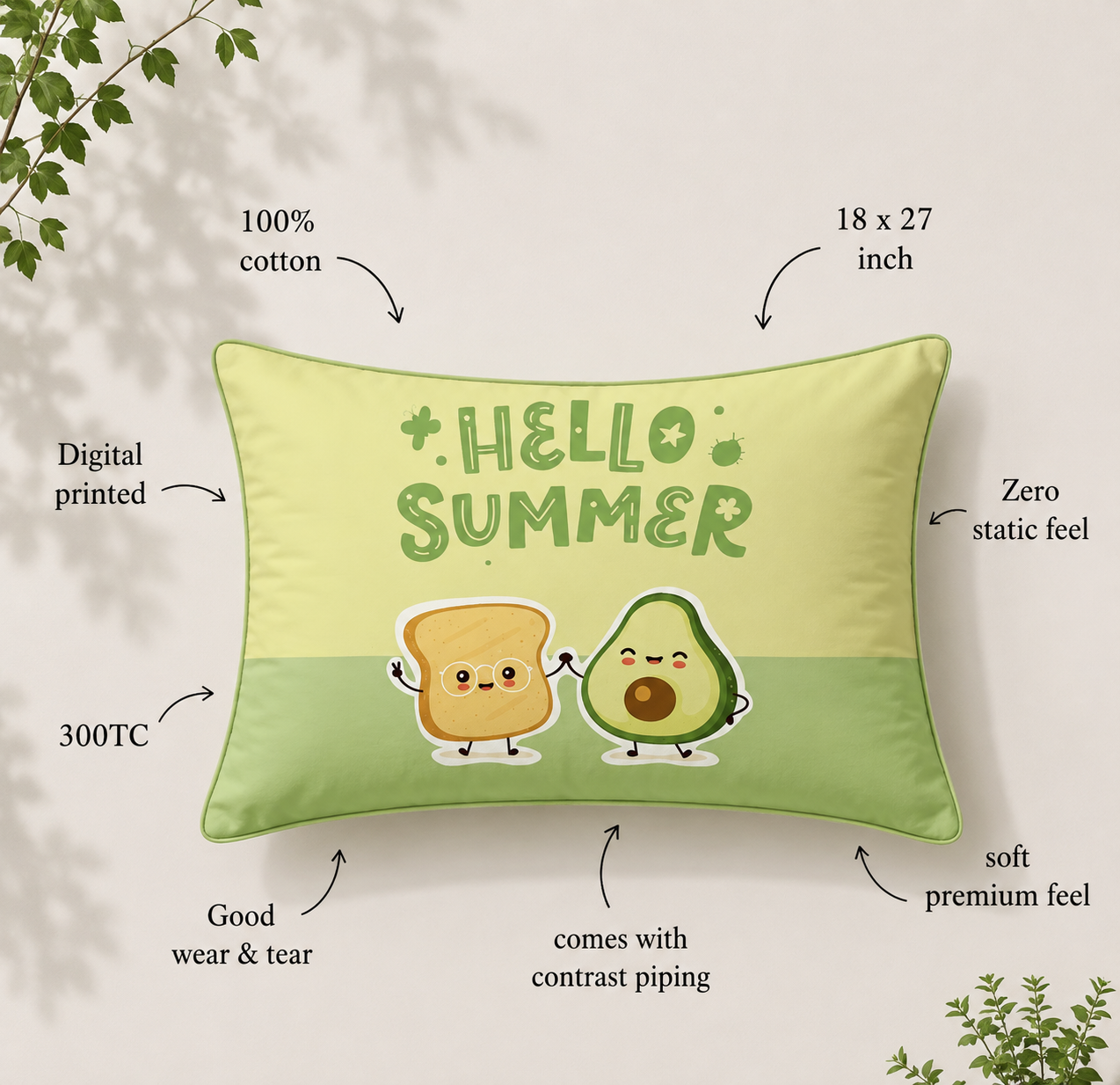 The Squishy Avocado 100% Cotton Single Bedsheet – 300 TC