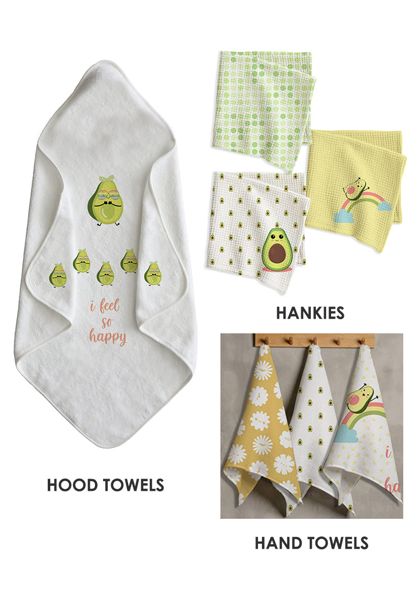 Avocado Kids Bath Linen Combo – Hood Towel + Hankies + Hand Towels