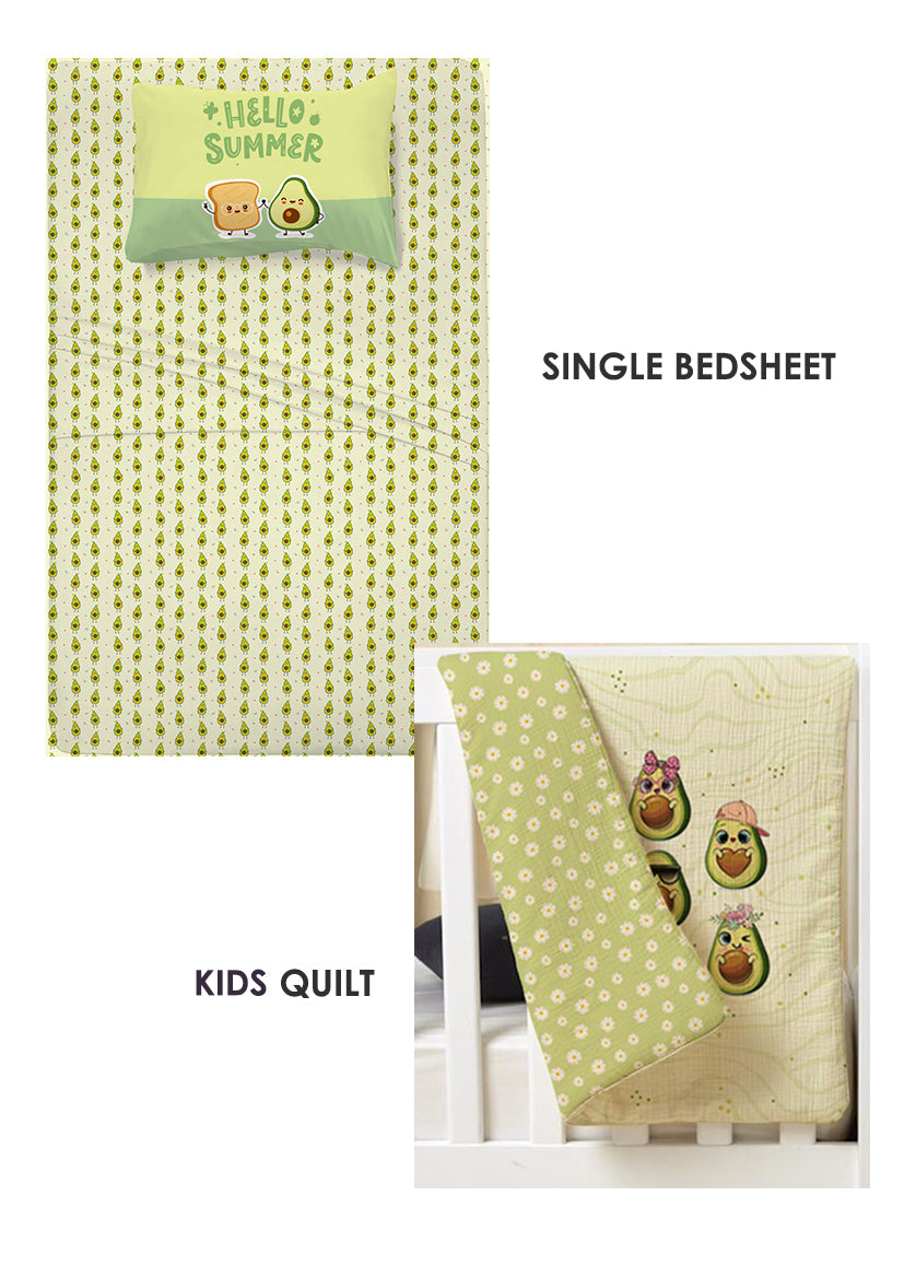 Avocado Single Bedsheet + Single Quilt Combo