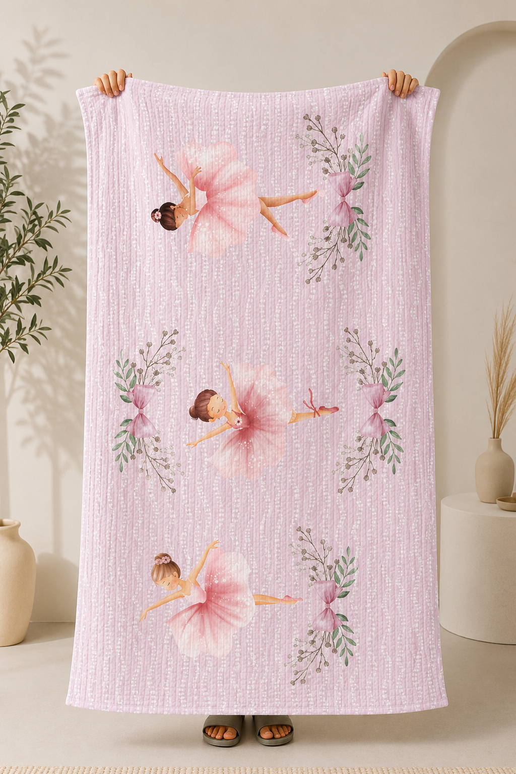 Dancing Ballerinas Waffle Bath Towel – 100% Cotton