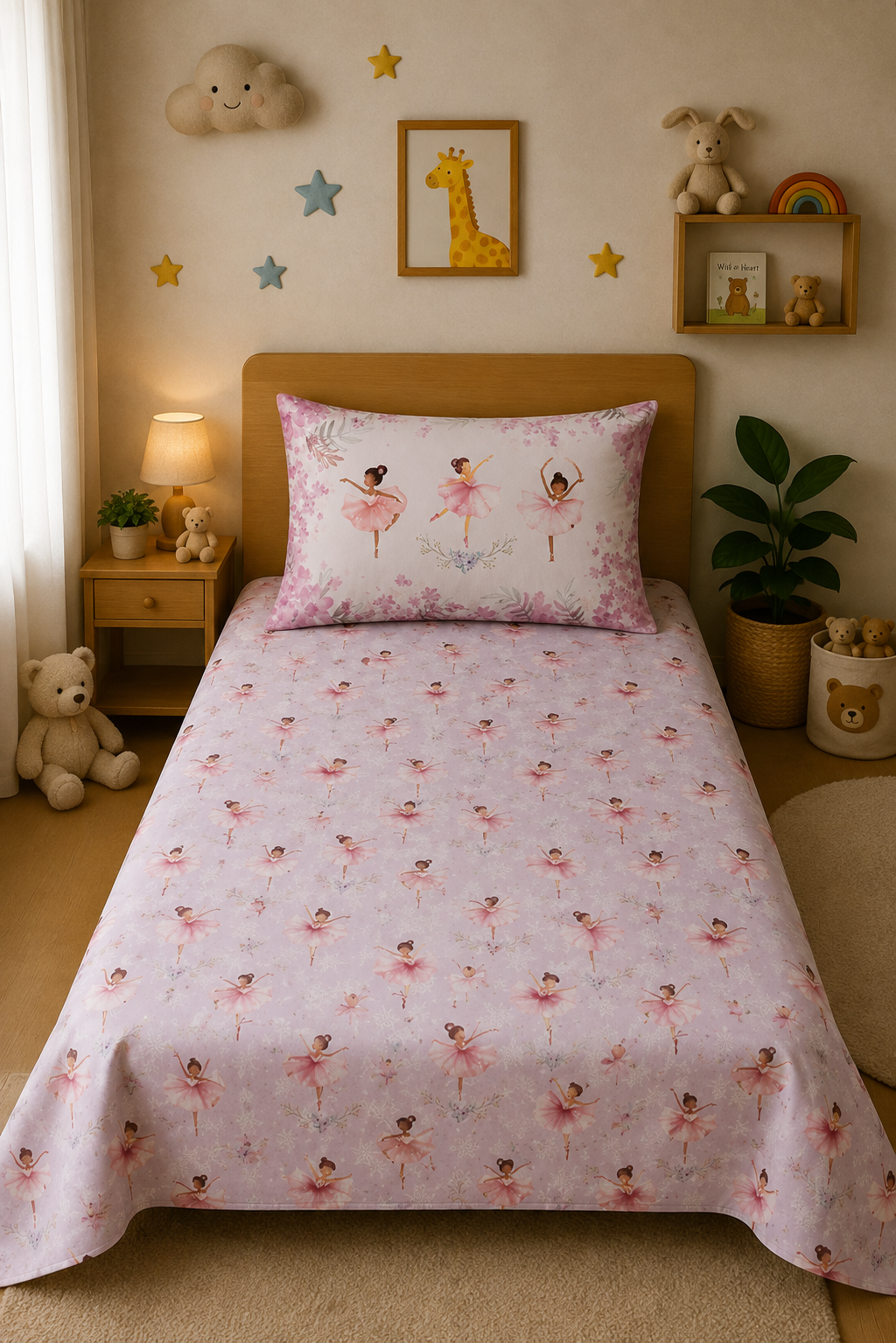Dancing Ballerina 100% Cotton Single Bedsheet – 300 TC