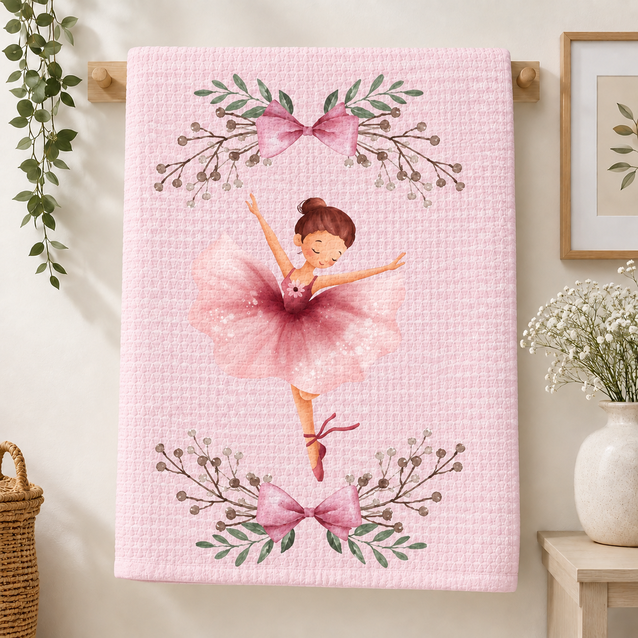 Dancing Ballerinas Waffle Bath Towel – 100% Cotton