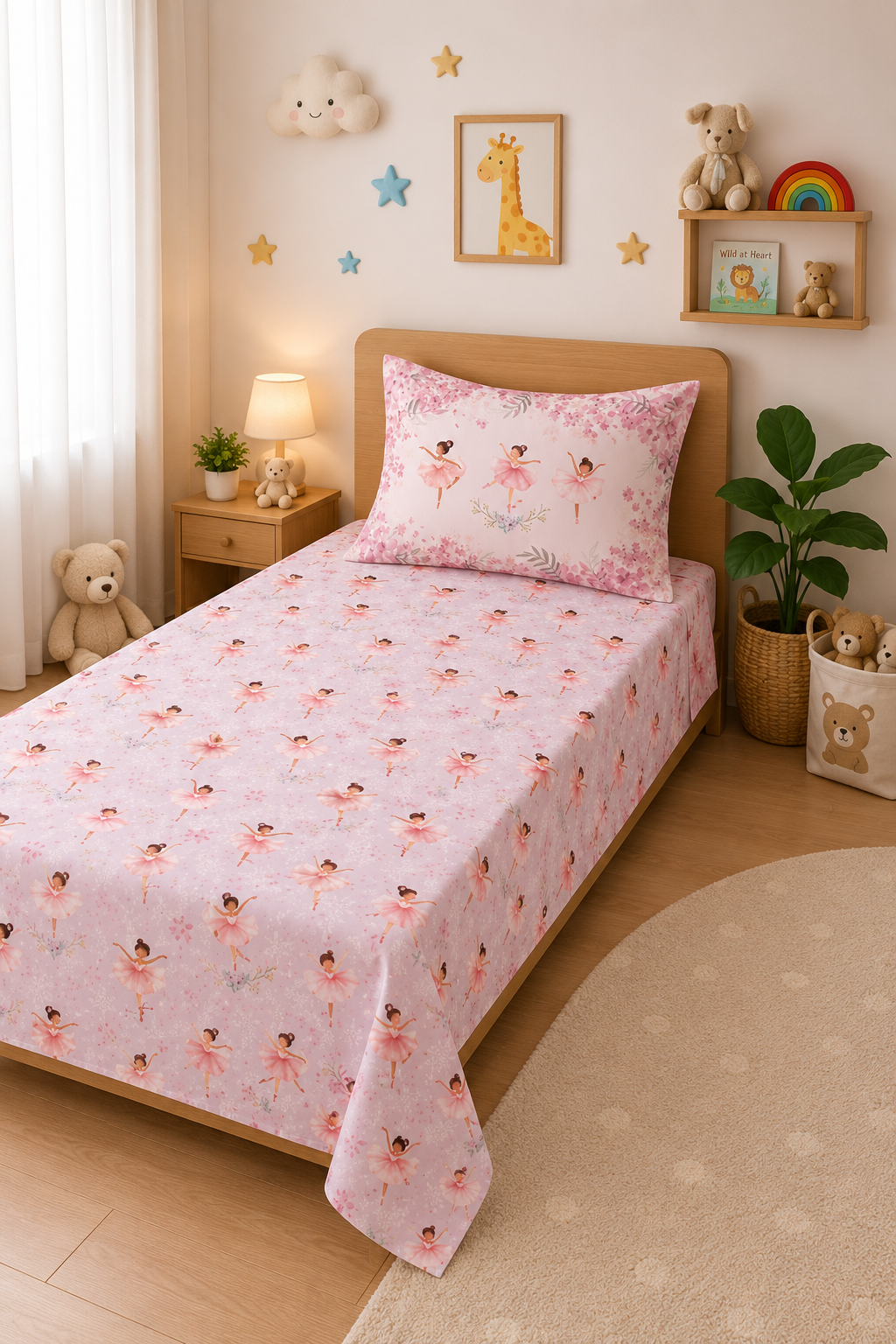 Dancing Ballerina 100% Cotton Single Bedsheet – 300 TC