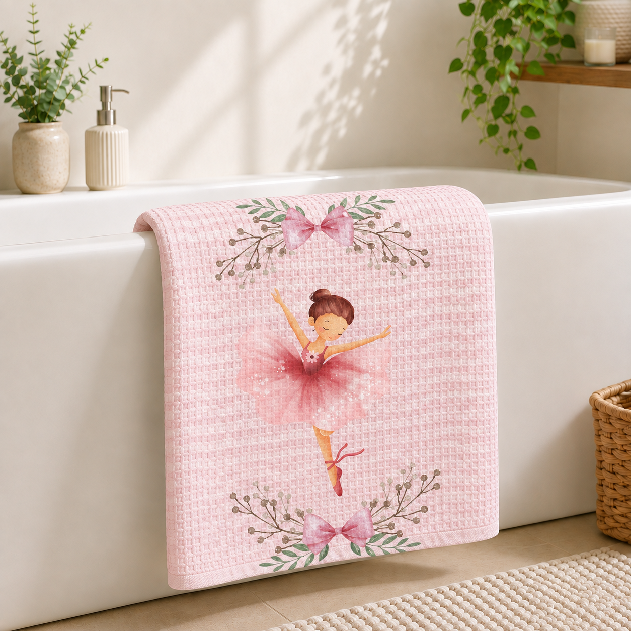 Dancing Ballerinas Waffle Bath Towel – 100% Cotton