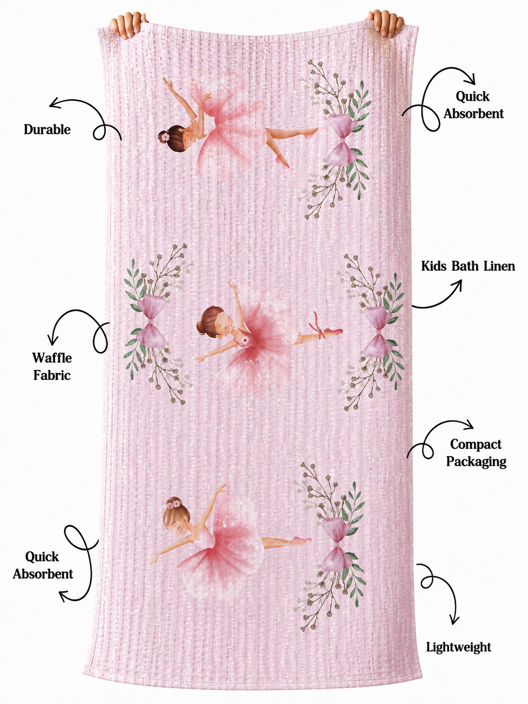 Dancing Ballerinas Waffle Bath Towel – 100% Cotton