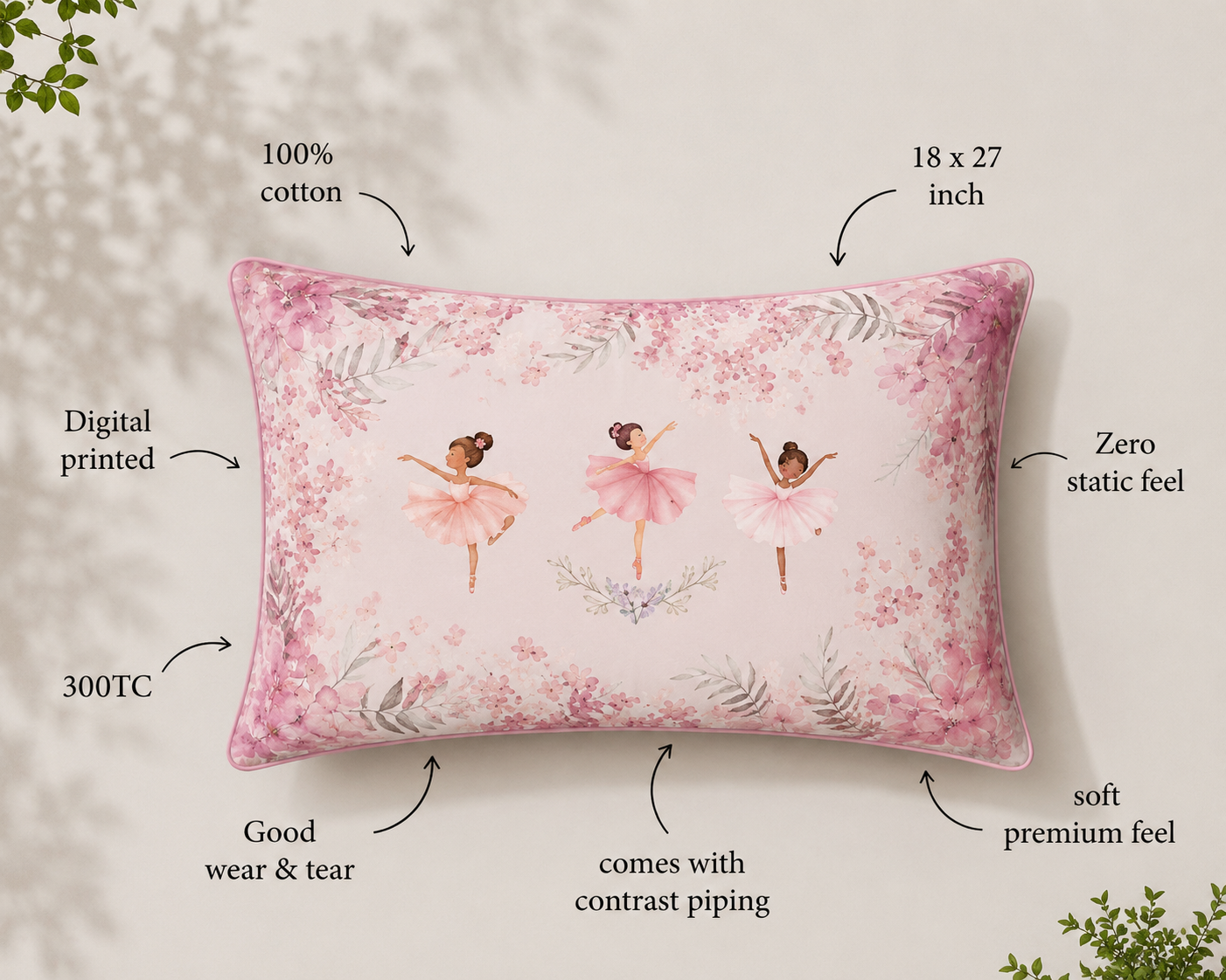 Dancing Ballerina 100% Cotton Single Bedsheet – 300 TC