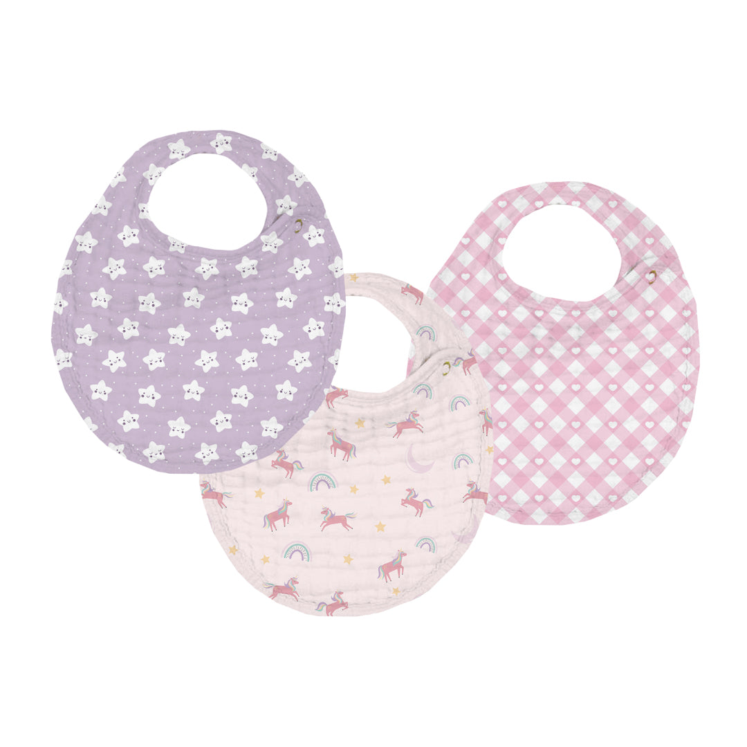 Unicorn Muslin Bib – Set of 3