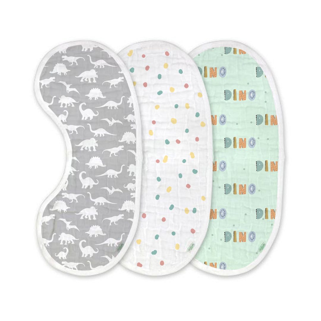 Dino Muslin Burp Cloth – Set of 3 | Ultra-Soft & Absorbent