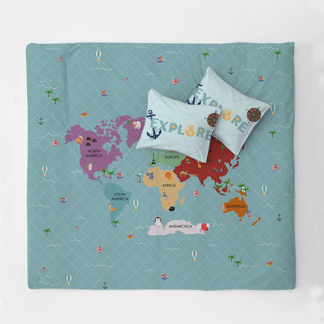 World Map 100% Cotton Double Bedsheet