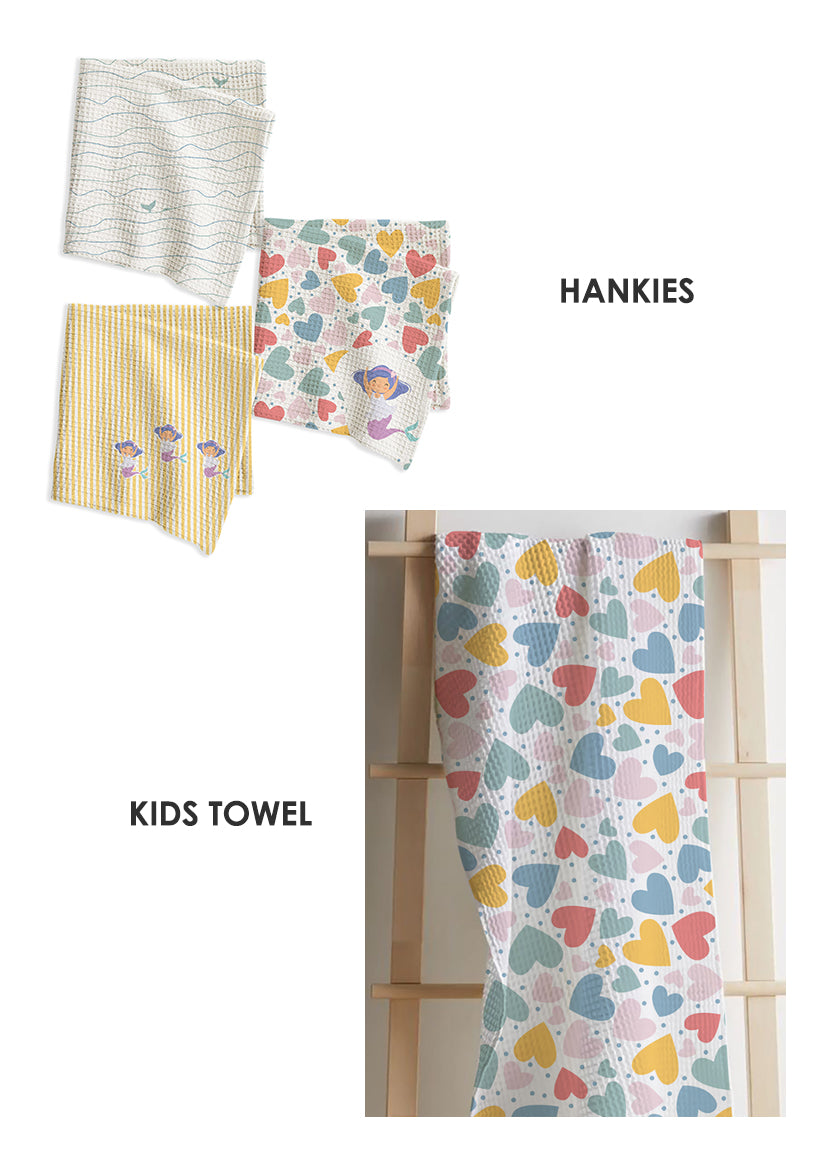 Colorful Hearts Kids Bath Linen Combo – Kids Towel + Hankies