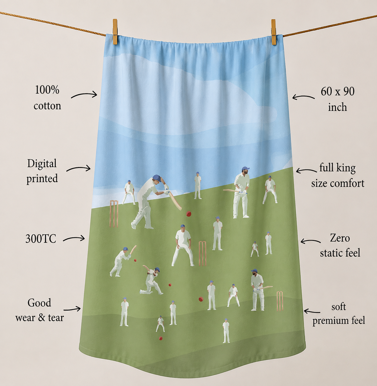 Cricket Champions 100% Cotton Single Bedsheet – 300 TC
