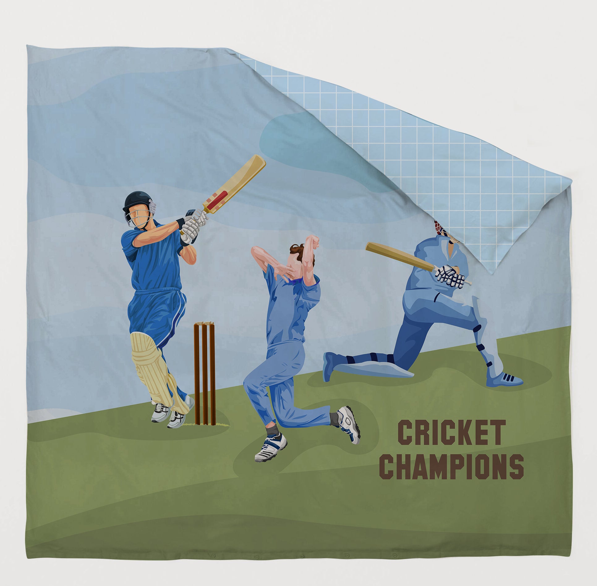 Cricket Champions Room Combo – King Size Bedsheet + Reversible Kids Double Quilt