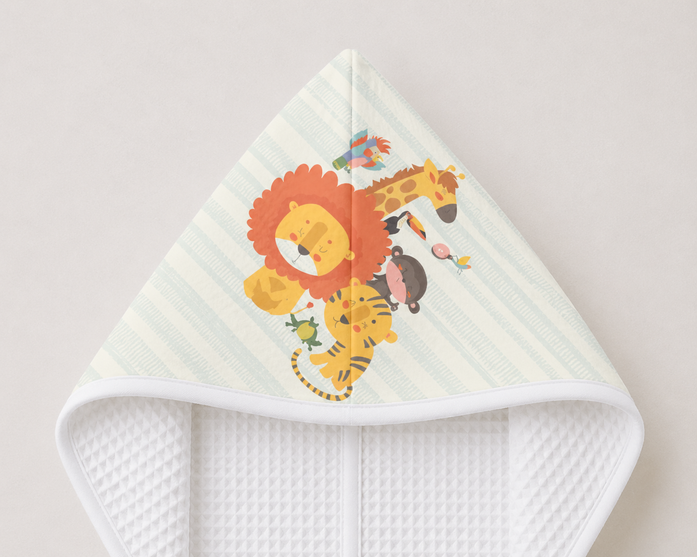 Jungle Baby Waffle Hooded Towel – 100% Cotton