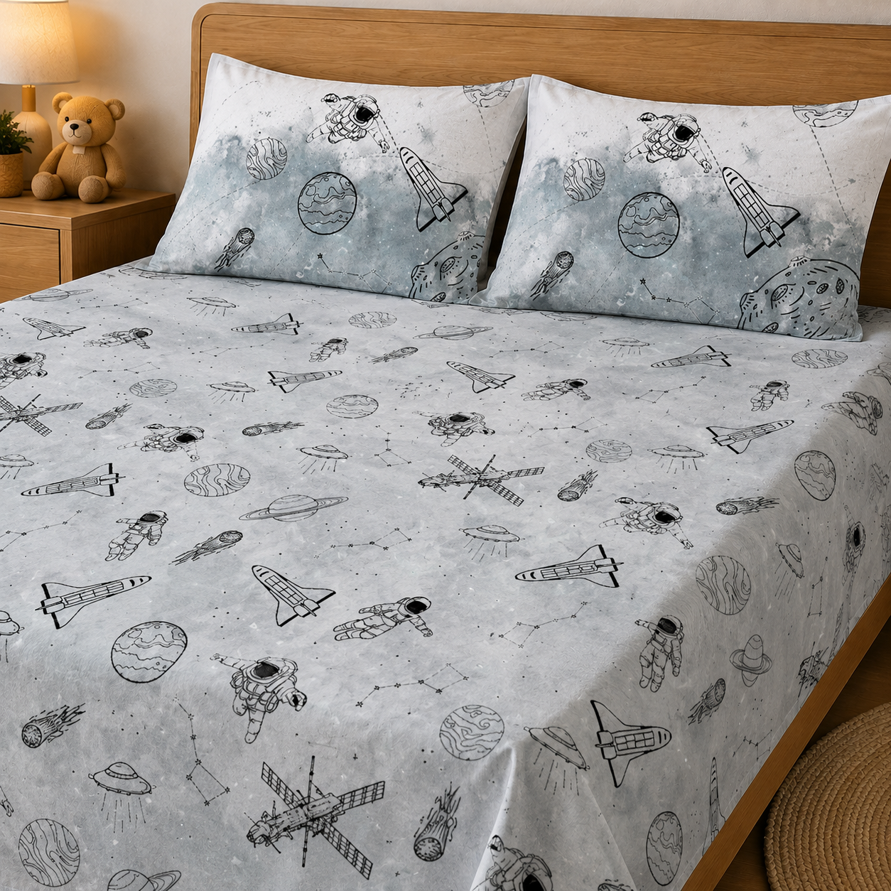 Astronaut 100% Cotton Double Bedsheet