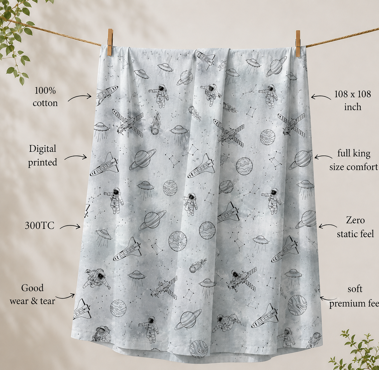 Astronaut 100% Cotton Double Bedsheet