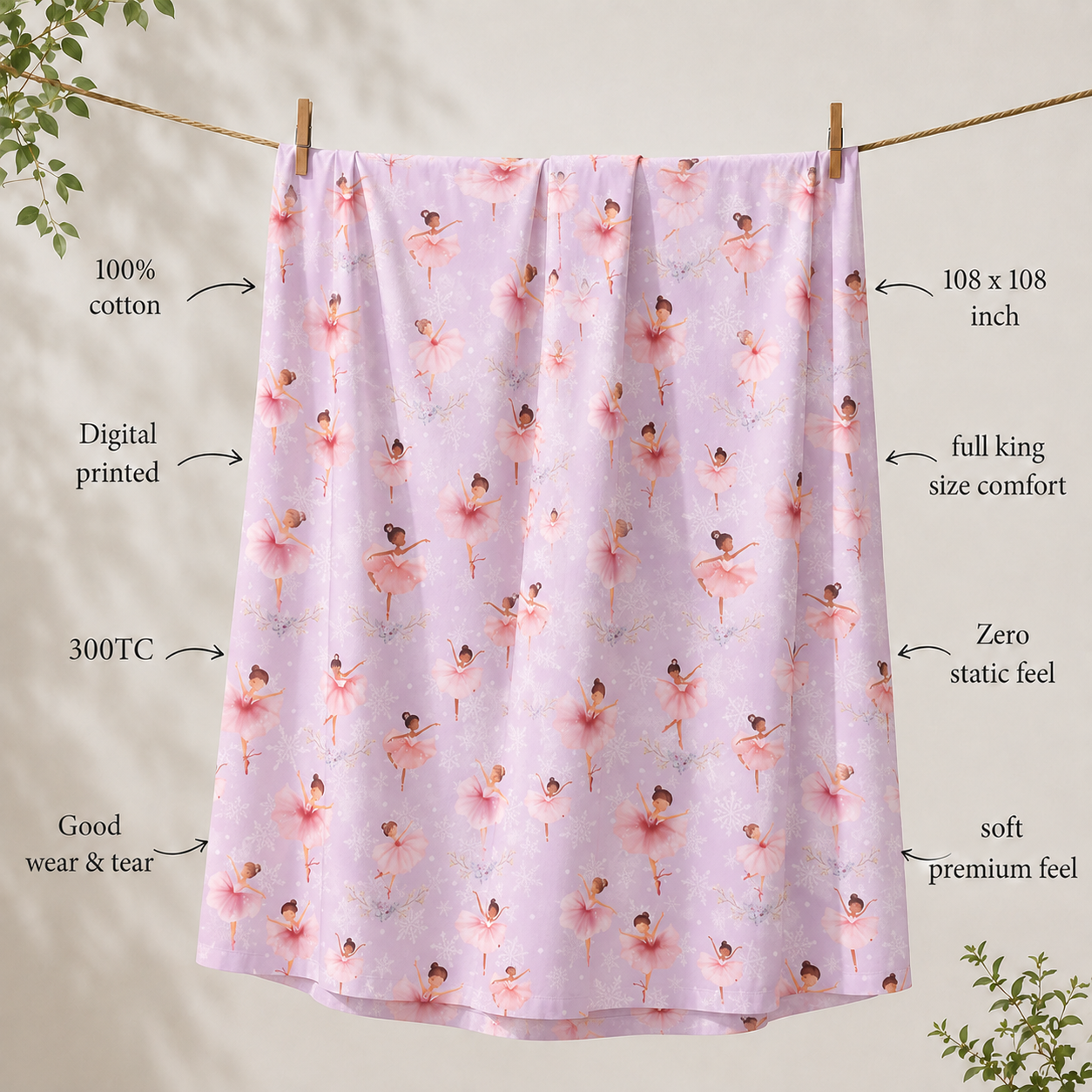 Dancing Ballerina 100% Cotton Double Bedsheet