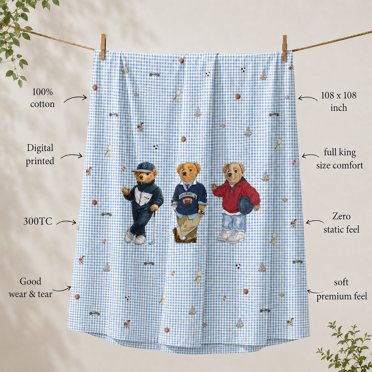 Polo Bear 100% Cotton Double Bedsheet