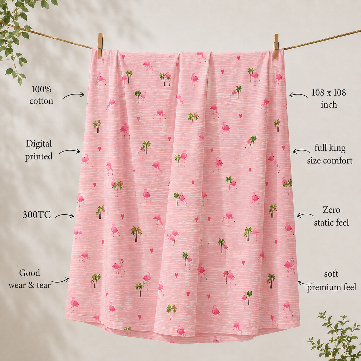 The Flamingo Bedsheet 100% Cotton Double Bedsheet