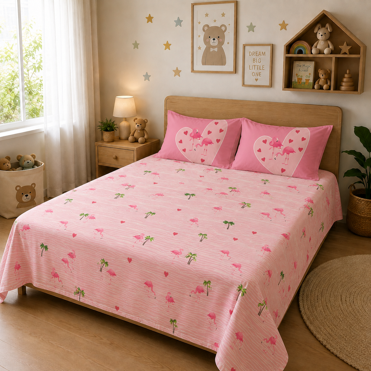 The Flamingo Bedsheet 100% Cotton Double Bedsheet