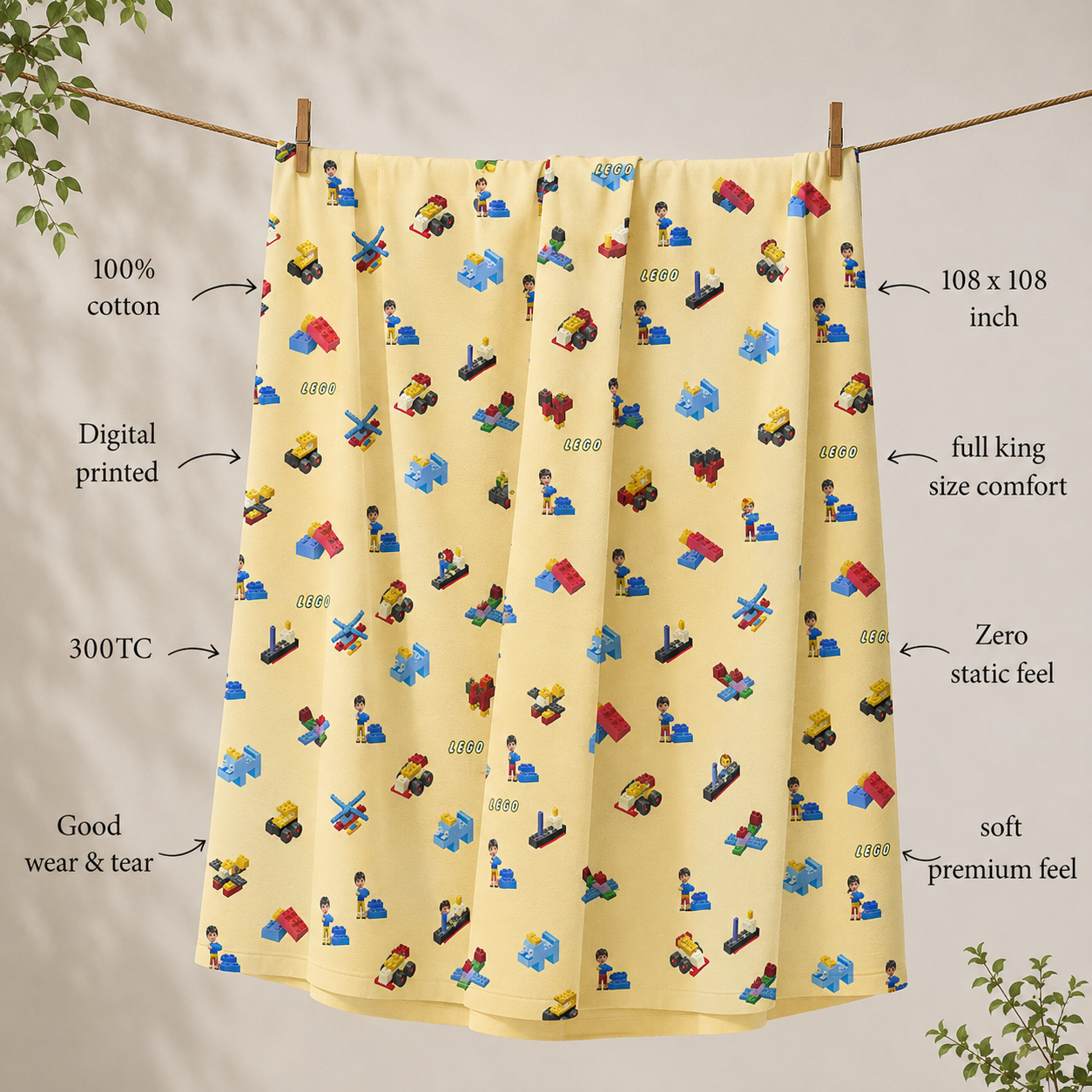 Lego 100% Cotton Double Bedsheet