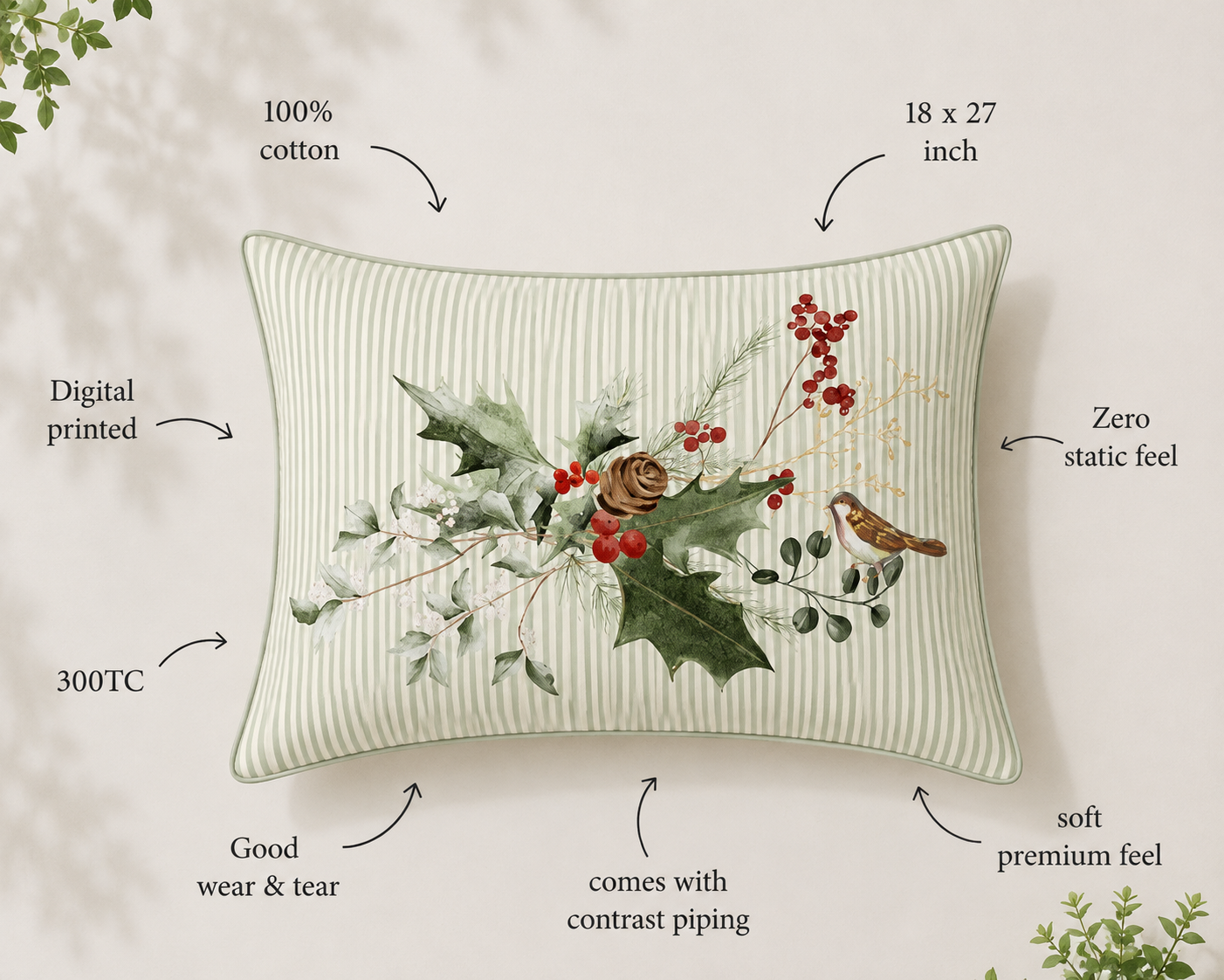 X Mas Leaves 100% Cotton Double Bedsheet