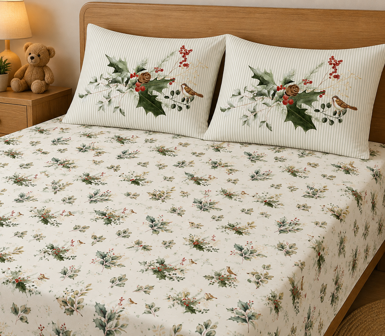 X Mas Leaves 100% Cotton Double Bedsheet