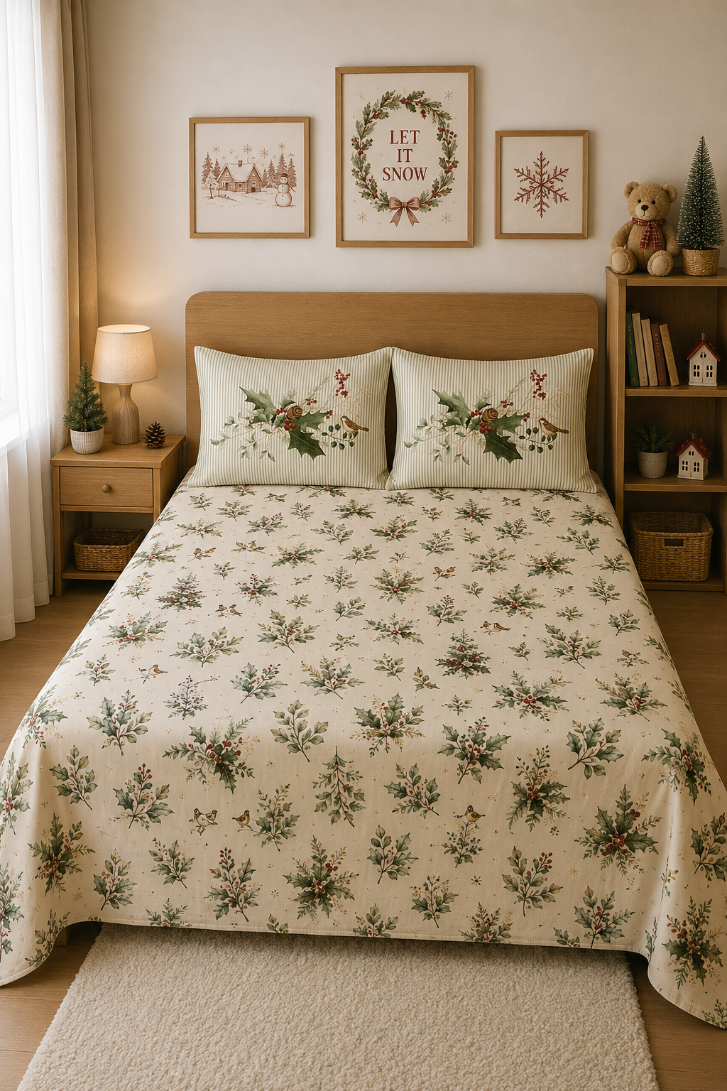 X Mas Leaves 100% Cotton Double Bedsheet